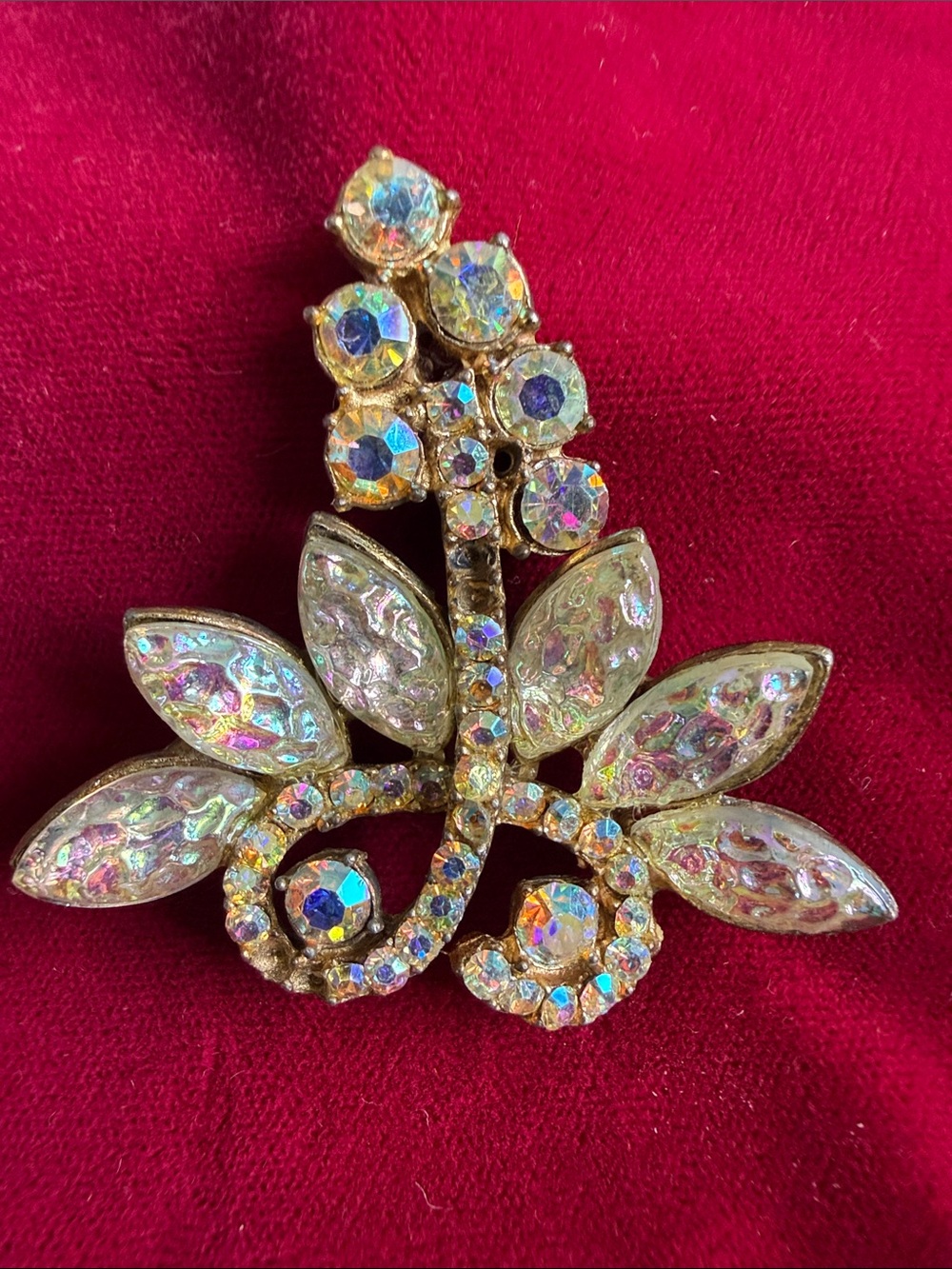 Aurora Crystal Leaf Brooch - Gold-tone